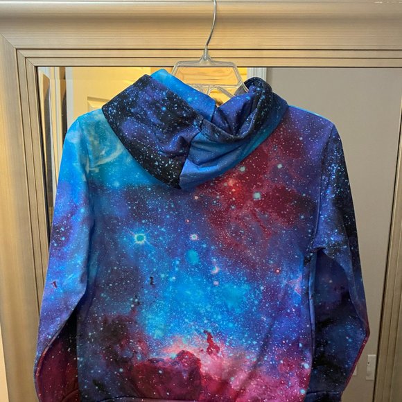 FUNNYCOKID PURPLE, RED & BLUE SPACE KIDS HOODIE SIZE XXL - Picture 2 of 2